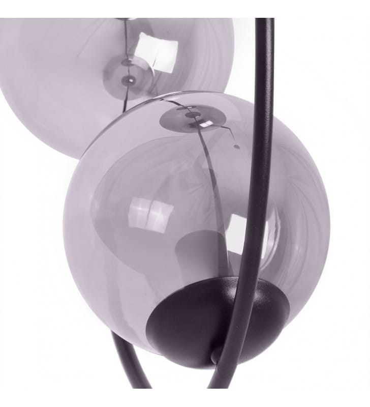Lampa wisząca Davos 3 szklane klosze grafitowe kule czarna obręcz do salonu sypialni