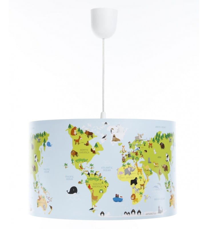 Lampa wisząca dla dziecka Mapa Świata okrągłą z tworzywa 3 rozmiary