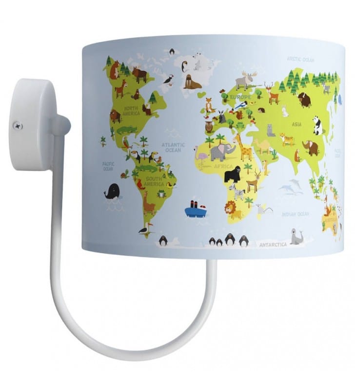Kinkiet dziecięcy Mapa Świata biały korpus abażur kolorowy