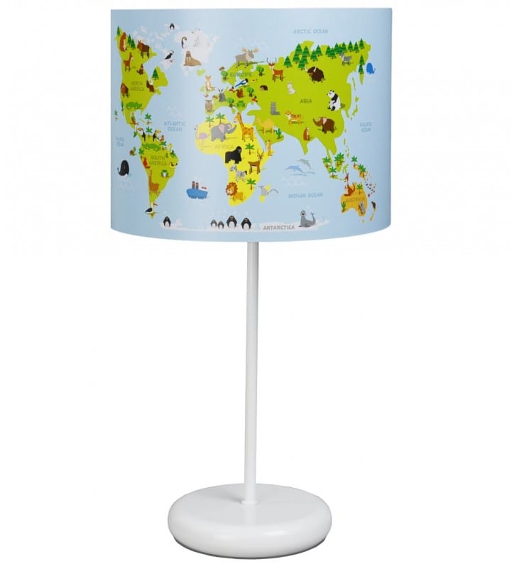 Lampa nocna do pokoju dziecka Mapa Świata biała podstawa
