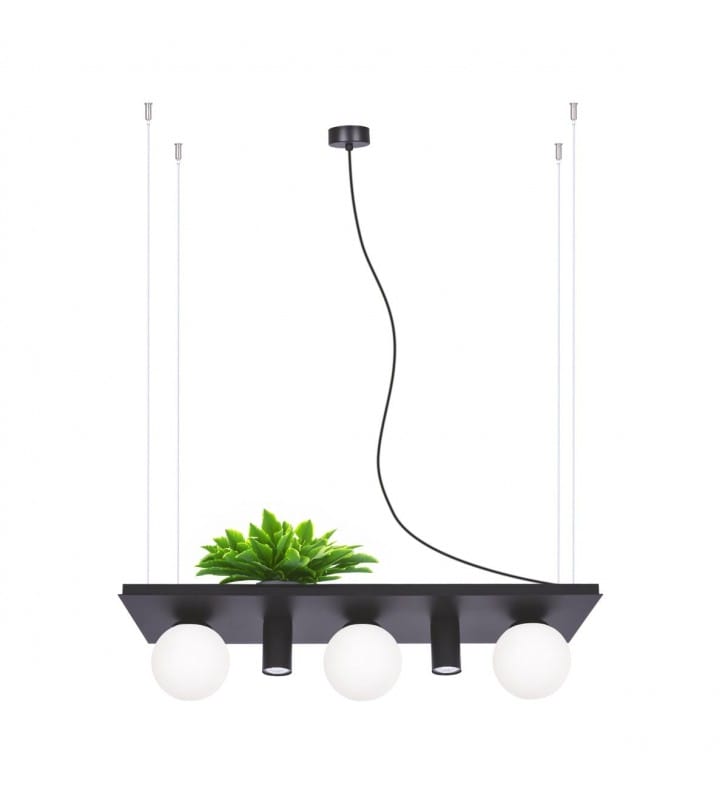 Lampa wisząca Plant Shelf czarna z półką np. na kwiaty nad wyspę kuchenną stół blat