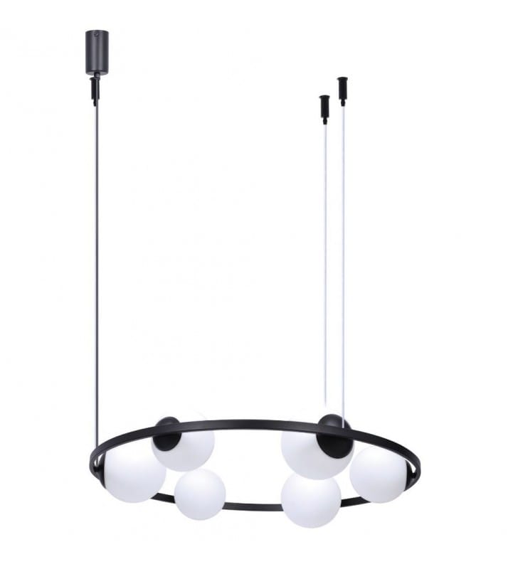 Nowoczesna czarna lampa Orbit do oświetlenia stołu obręcz ze szklanymi kulami
