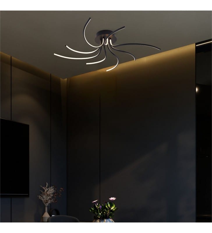 Nowoczesna czarna lampa sufitowa Diogo wąskie ramiona LED zmiana barwy światła