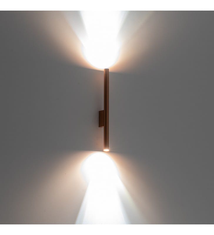Miedziana nowoczesna lampa ścienna Laser światło góra dół 2xG9 pion