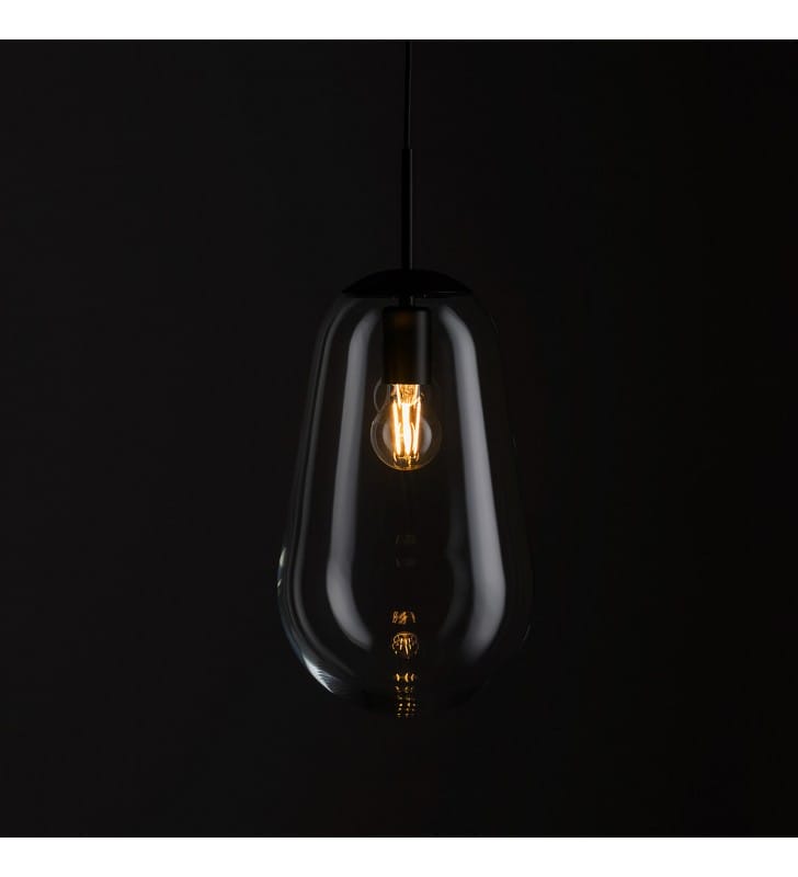 Lampa wisząca Pear czarna z przezroczystym szklanym kloszem do kuchni jadalni sypialni