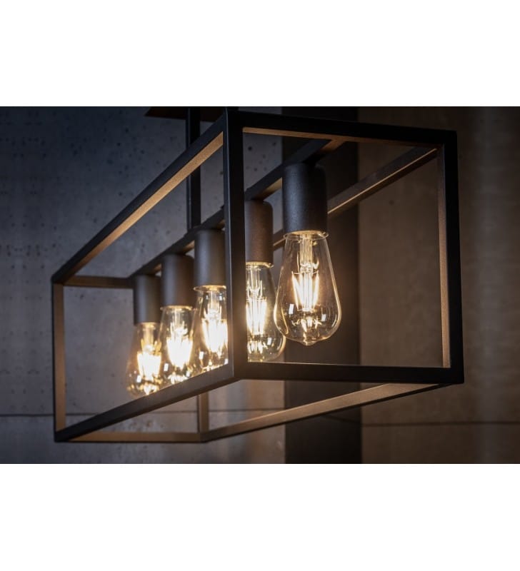 Lampa sufitowa Crate czarna prostokątna 5 żarówek styl loft industrial