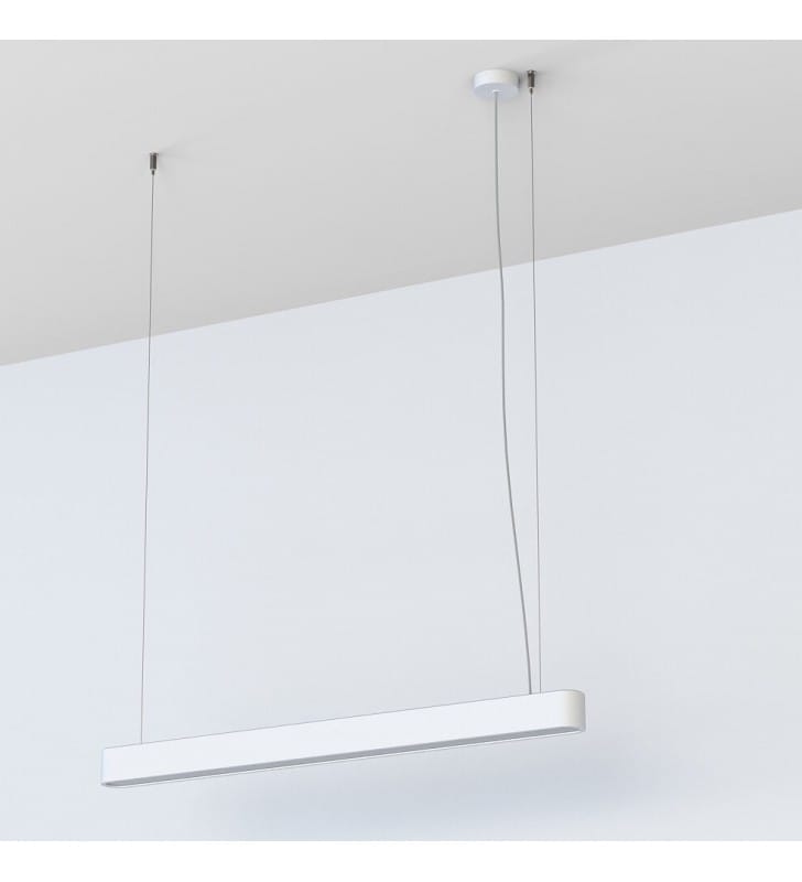 Lampa wisząca Soft White LED 95cm biała podłużna do biura kuchni jadalni salonu nad stół wyspę kuchenną