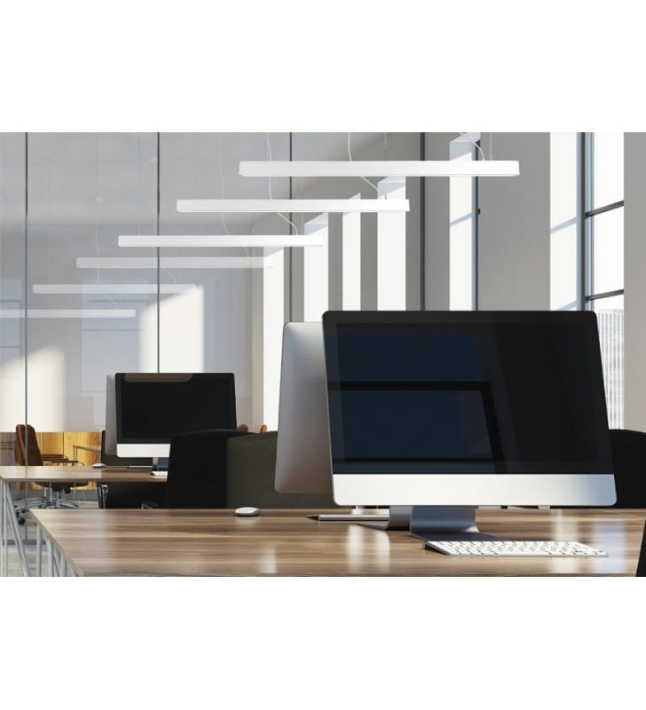 Lampa wisząca Soft White LED 95cm biała podłużna do biura kuchni jadalni salonu nad stół wyspę kuchenną
