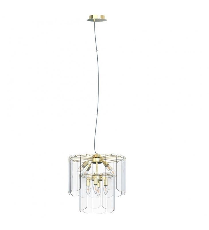 Złota lampa wisząca Nira bezbarwne szkło 8xE14 do salonu sypialni