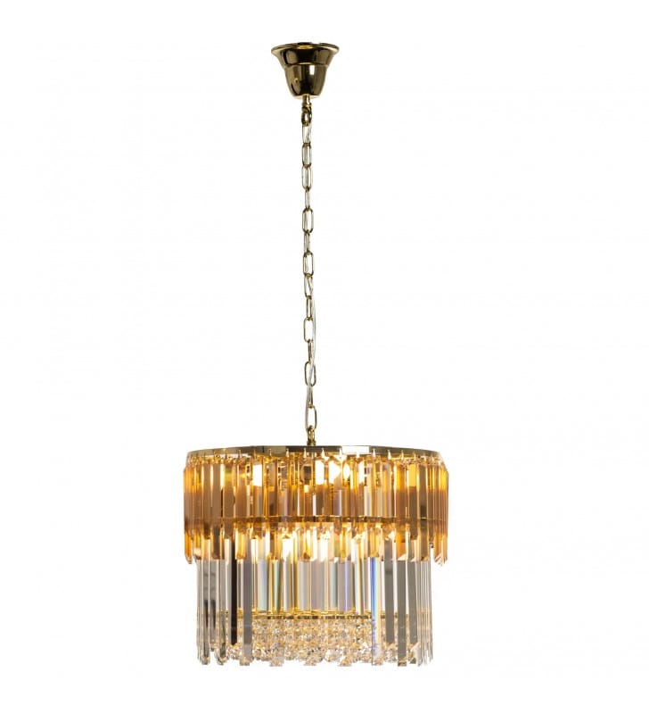 Lampa wisząca Camille szklana w stylu glamour bezbarwne i bursztynowe szkło złote wykończenie