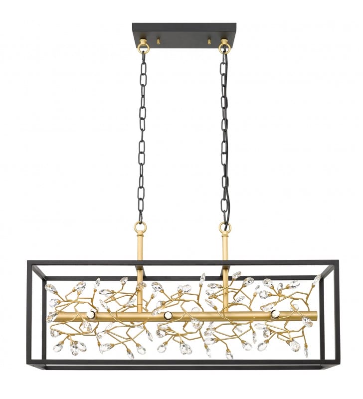 Czarno złota stylowa lampa wisząca do salonu Spring prostokątna gałązka gałąź