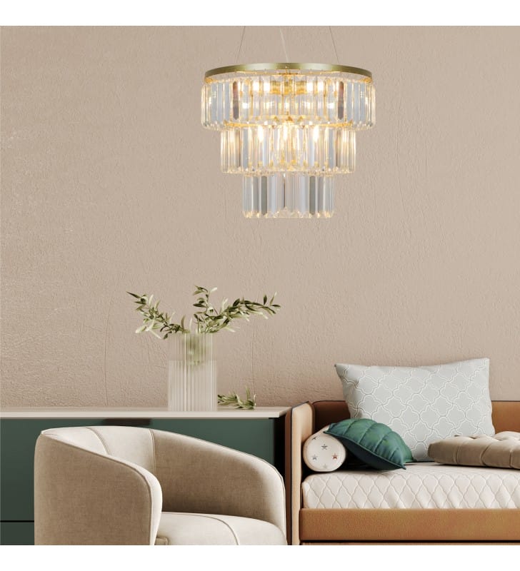Złota wisząca lampa kryształowa do salonu sypialni Tifanny Zuma Line
