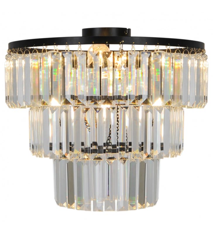 Lampa sufitowa Tifanny czarna z kryształami do sypialni kaskadowa