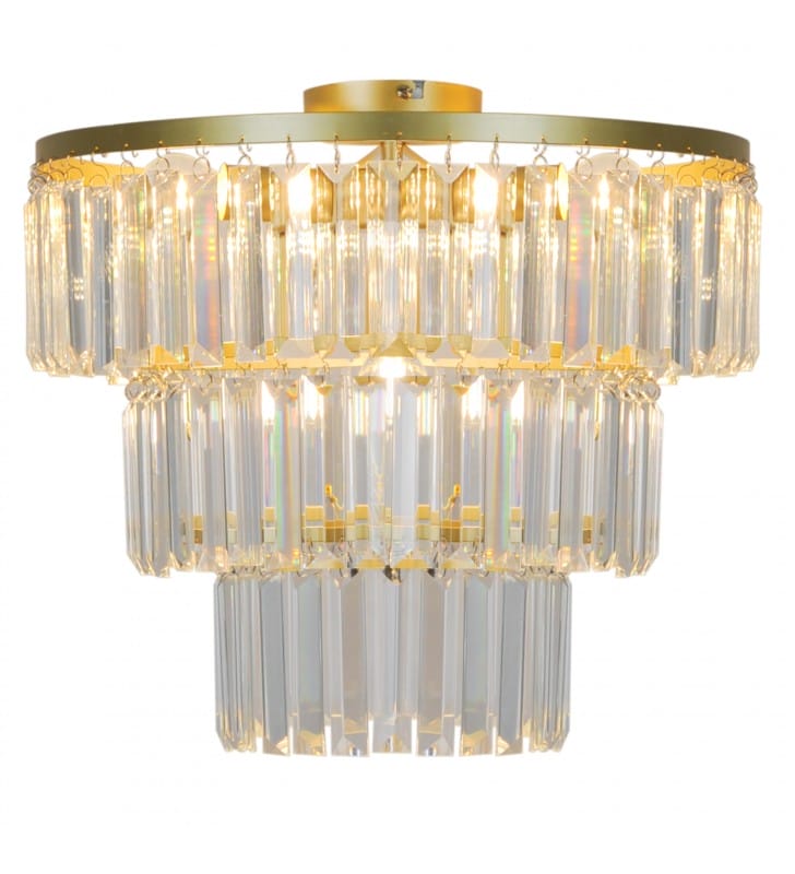 Lampa sufitowa do sypialni Tifanny złota z kryształami kaskadowa