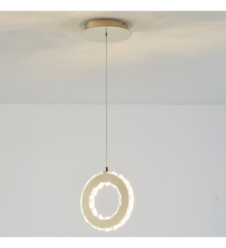 Girona złota lampa wisząca pierścień z kryształami pojedyncza ściemniacz