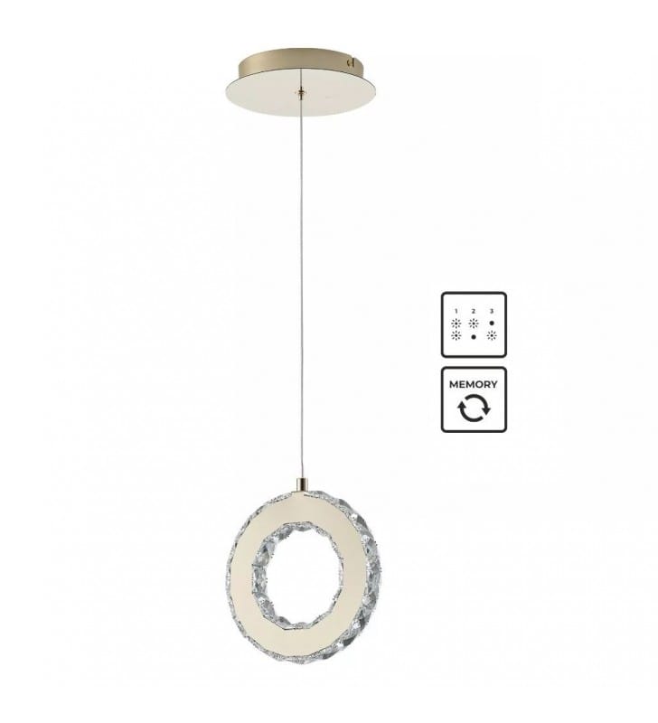 Girona złota lampa wisząca pierścień z kryształami pojedyncza ściemniacz