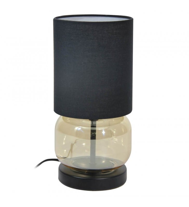 Lampa stołowa Dorme czarny abażur szklana bursztynowa podstawa