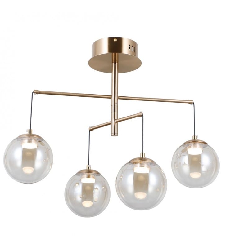 4 pkt złota lampa sufitowa Velada do salonu sypialni bursztynowe szklane kule