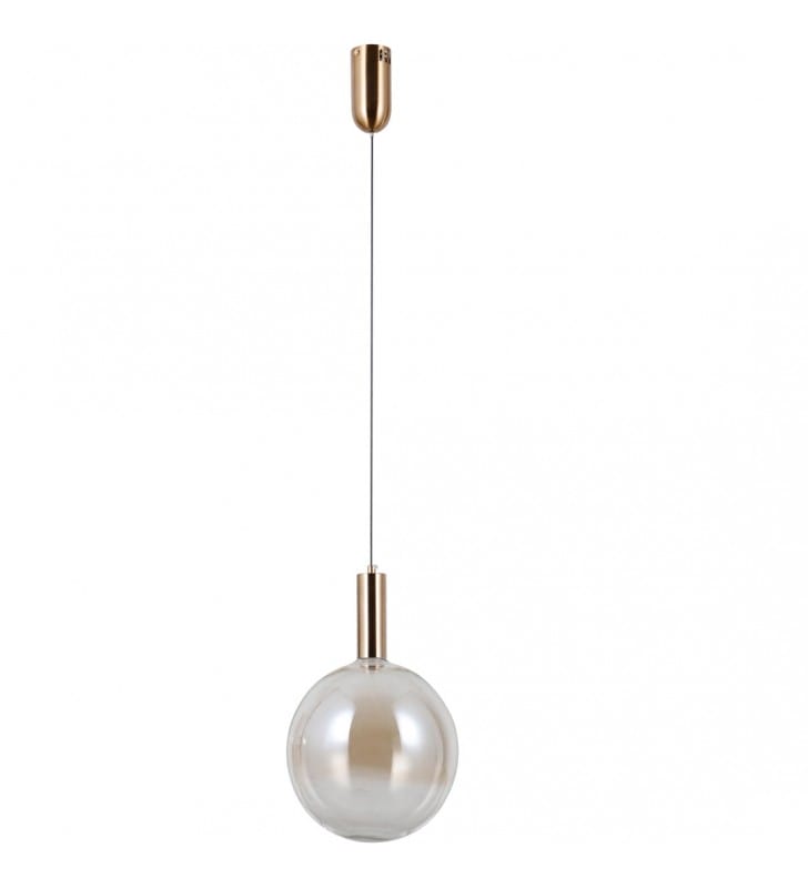 Strela LED 25cm złota nowoczesna lampa wisząca do salonu sypialni klosz bursztynowy