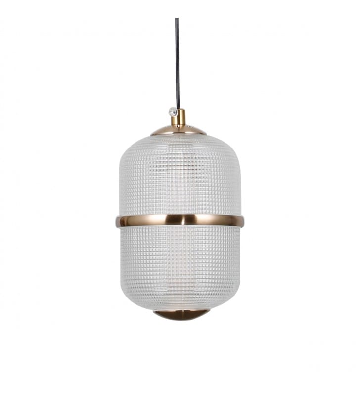 Pojedyncza złota lampa wisząca na lince Alani LED klosz szklany ozdobny