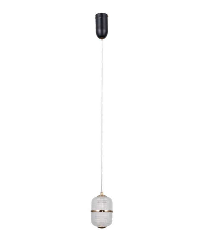 Pojedyncza czarno złota lampa wisząca na lince Alani LED ozdobny szklany klosz