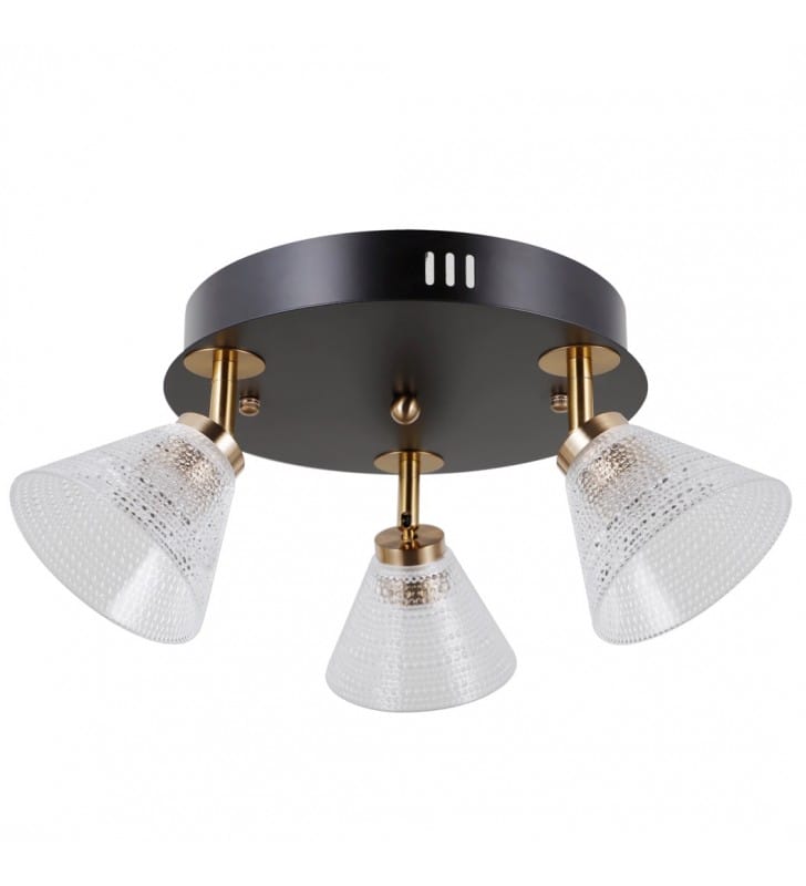 Orella LED 3 pkt okrągła czarno złota lampa sufitowa z ozdobnymi kloszami