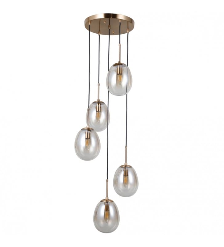 Lampa wisząca Meolo złota 5 bursztynowych kloszy na linkach 5xE14