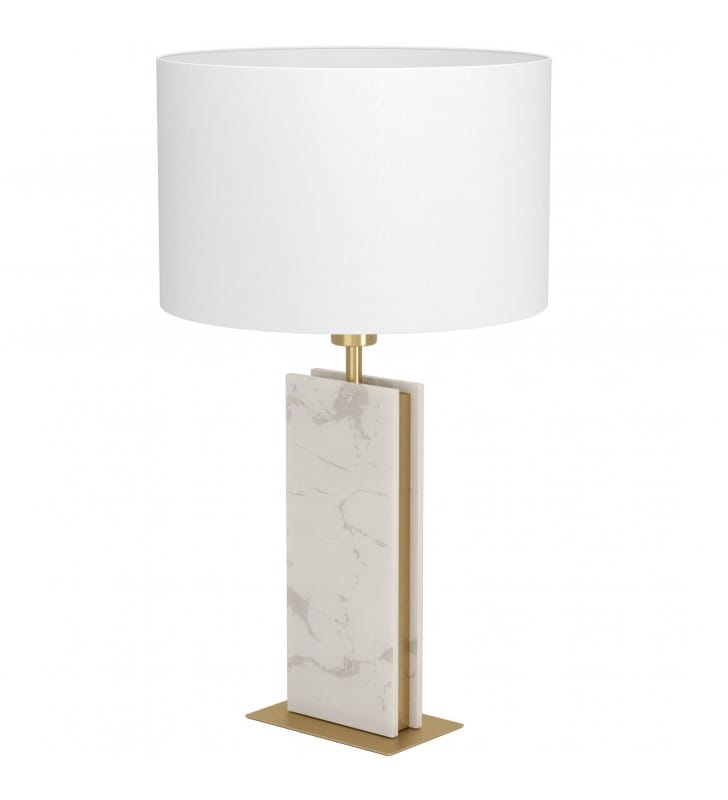 Elegancka wysoka lampa stołowa Belesar biała mosiądz kamień abażur stylowa