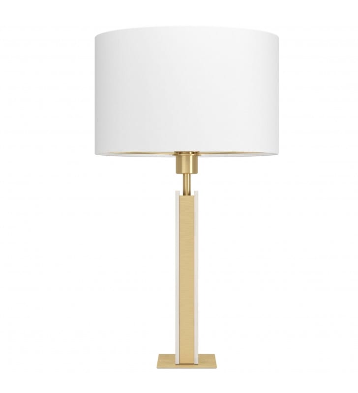 Elegancka wysoka lampa stołowa Belesar biała mosiądz kamień abażur stylowa