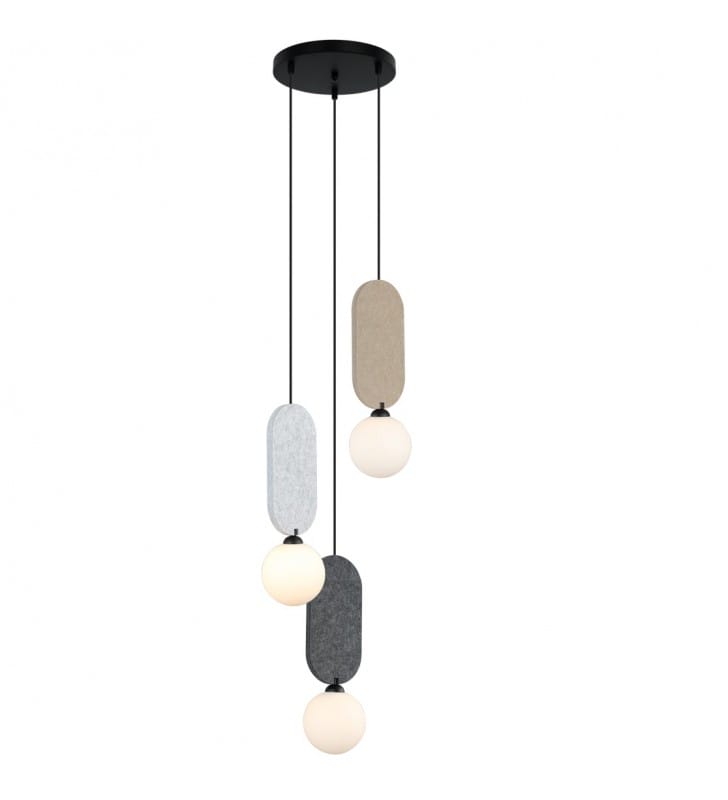 Lampa wisząca Lorenzo 3 zwisowa okrągła filc szklane klosze kule