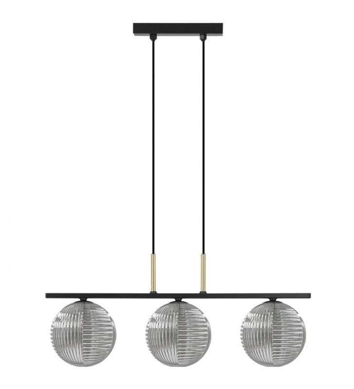 Lampa wisząca Fado z 3 okrągłymi kloszami na belce nad stół wyspę do kuchni salonu