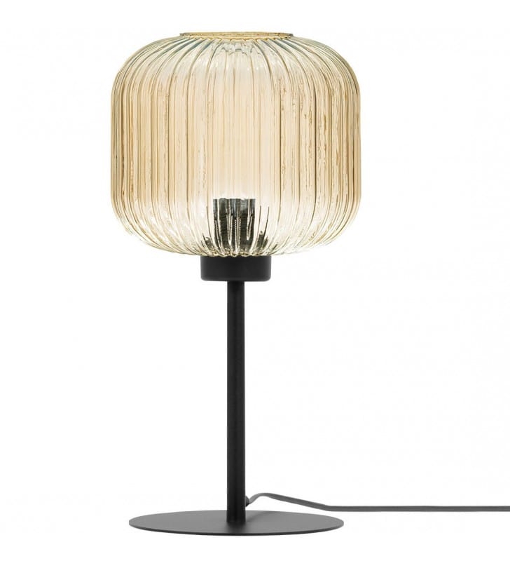 Lampa stołowa Clark czarna klosz szklany bursztynowy