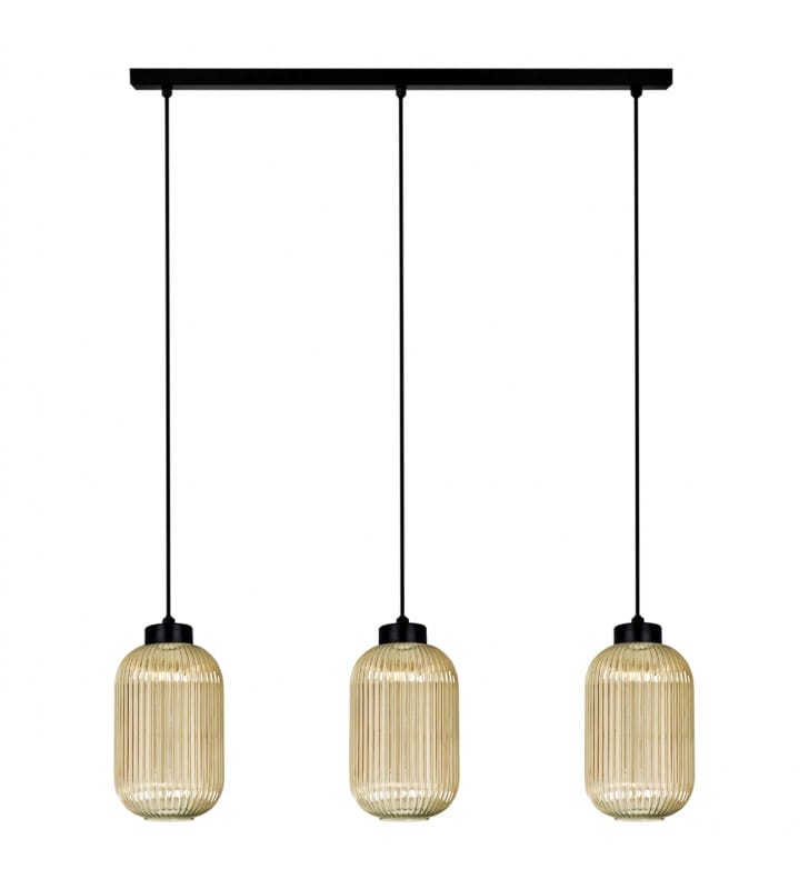Lampa wisząca Fadiga czarno bursztynowa nad stół blat wyspę kuchenną 3xE27